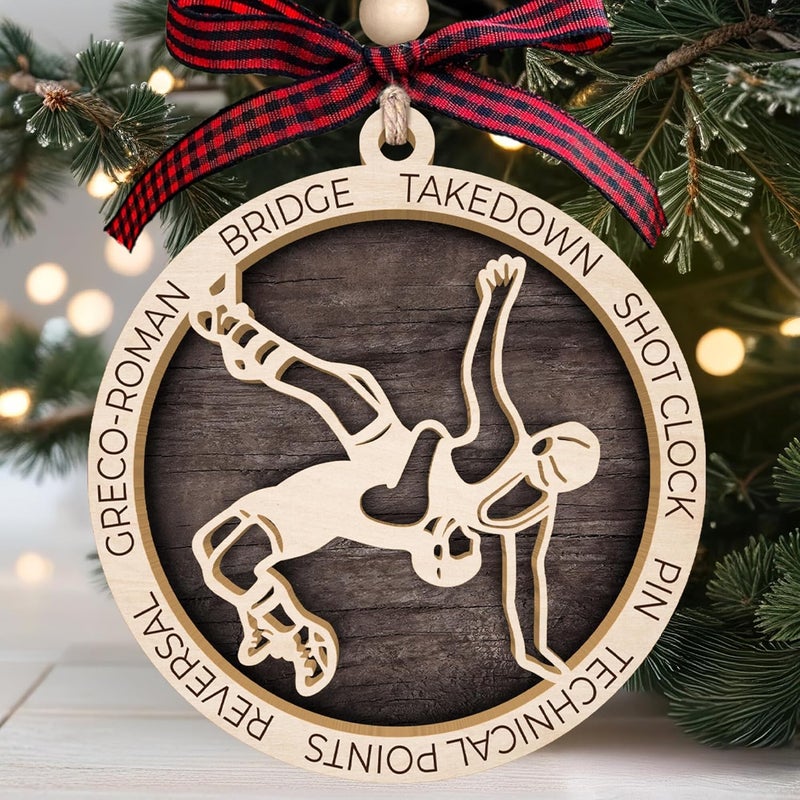 MAPDTWO Wrestling Christmas Ornament - Wrestling Ornaments, Wrestler Ornaments for Christmas Tree - Sports Gifts for Men, Boys, Girls, Lovers, Wrestlers, Fans - Wrestlers Gifts - Wood Ornament 2025 - Image 1